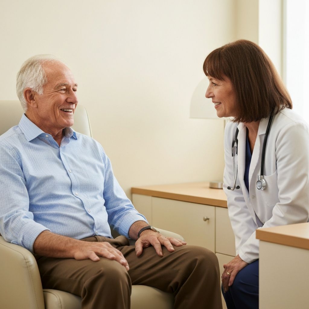 Médico conversando com paciente durante consulta de segunda opinião