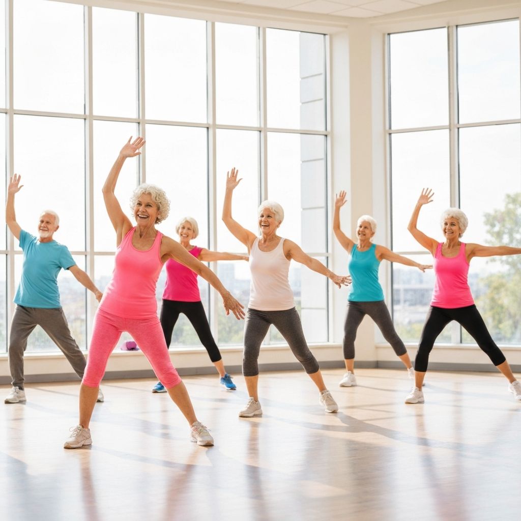Grupo de idosos praticando exercícios físicos